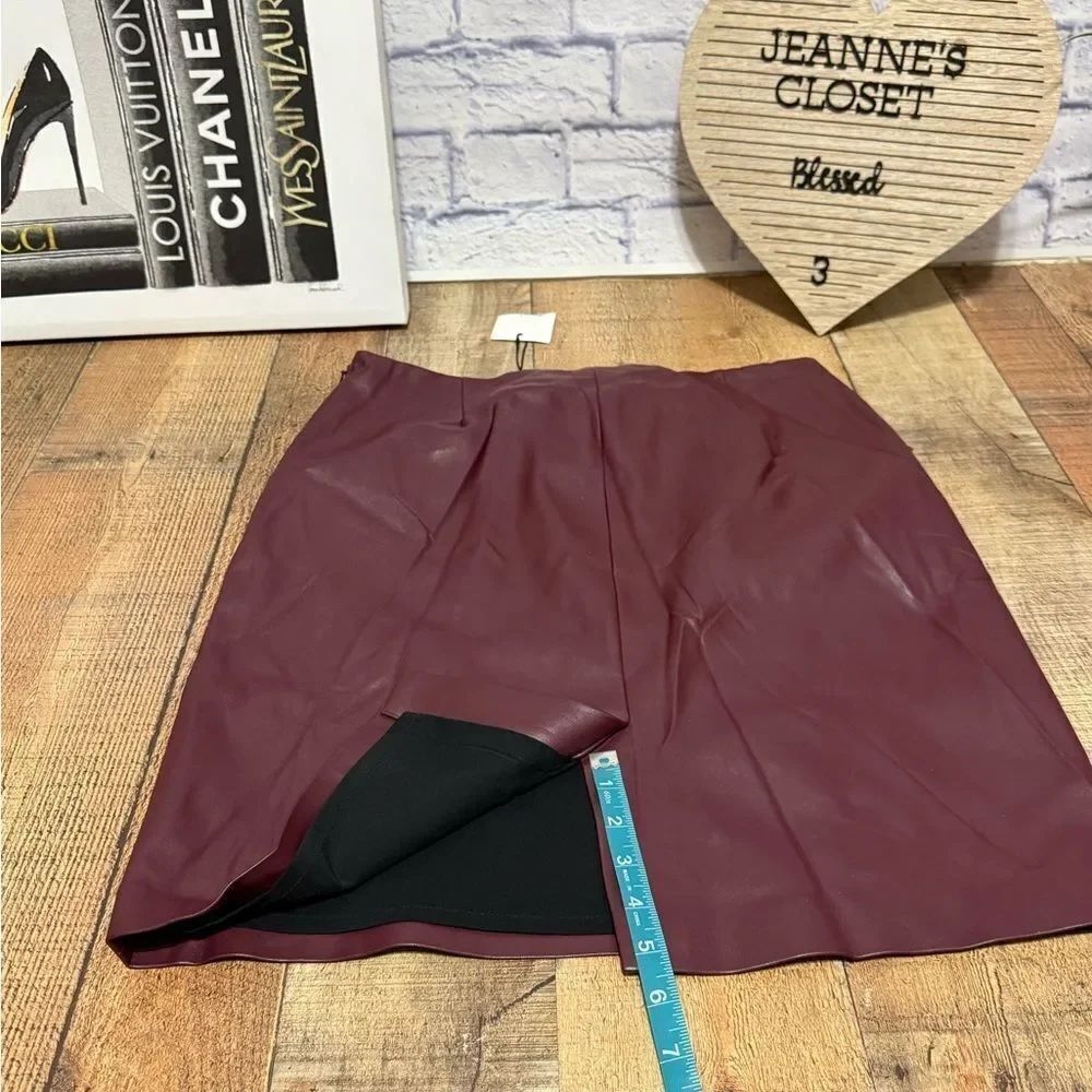 THEORY Women Faux Leather clean pencil Skirt bedford NWT burgundy size 12 - Picture 11 of 15